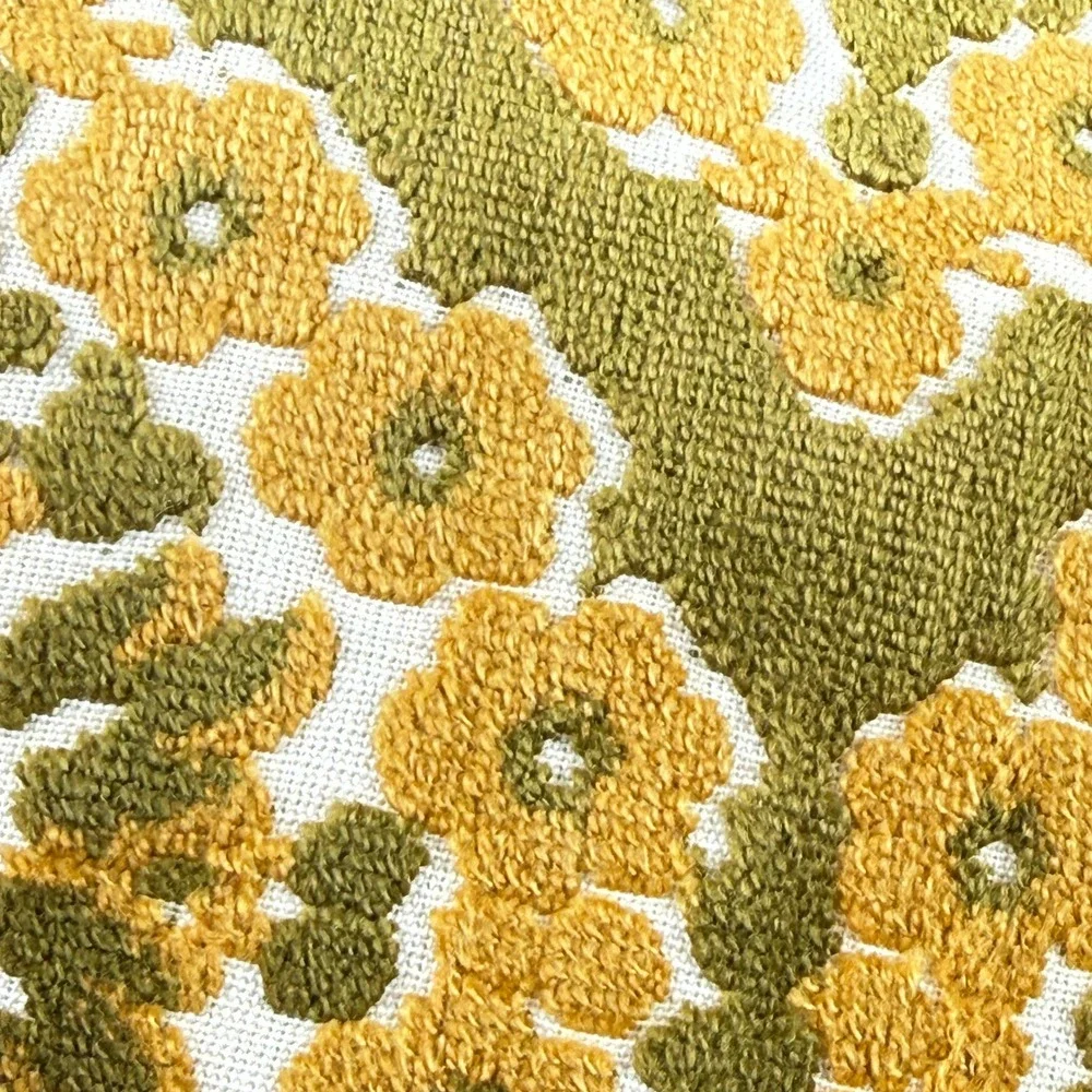 Vintage Floral Throw Pillow Olive Green Mustard Yellow Tassels Retro 1970's